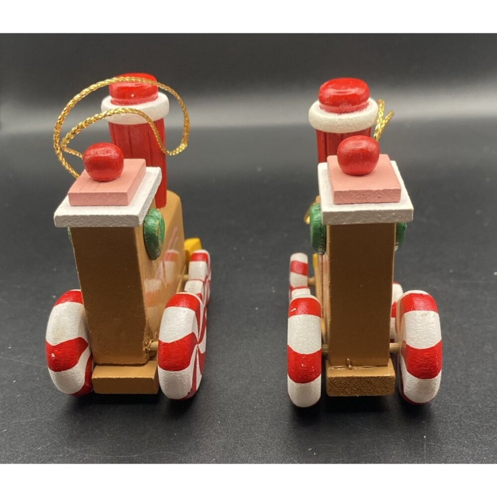 2 Avon Gallery Originals Wooden Train Ornaments Peppermint Wheels with Boxes - Picture 9 of 11
